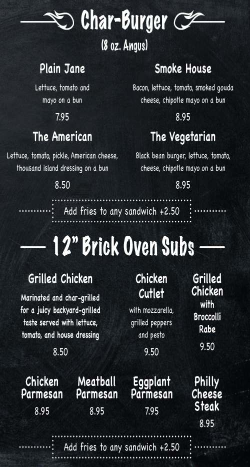 Page 3 of menu, Flames Pizza in New Paltz, NY