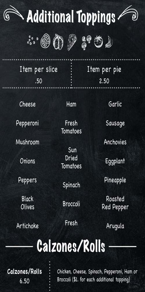 Page 6 of menu, Flames Pizza in New Paltz, NY