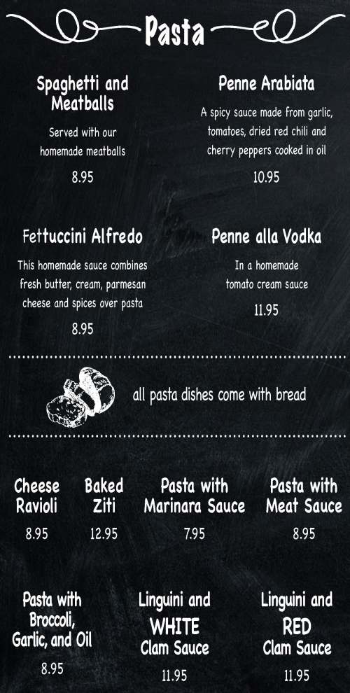 Page 7 of menu, Flames Pizza in New Paltz, NY