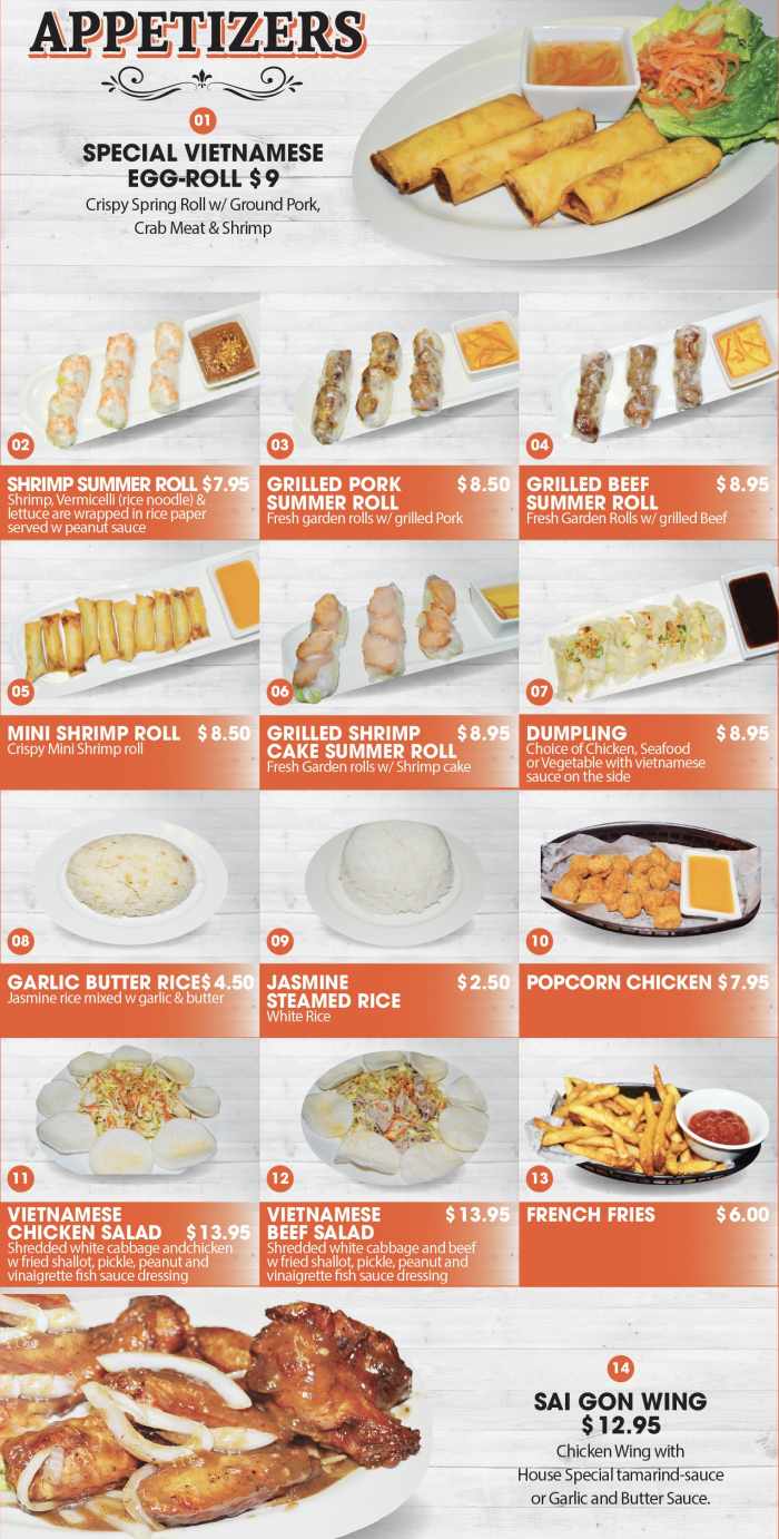Page 1 of menu, Ipho Vietnamese in New Paltz, NY