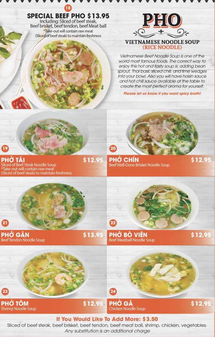 Page 2 of menu, Ipho Vietnamese in New Paltz, NY